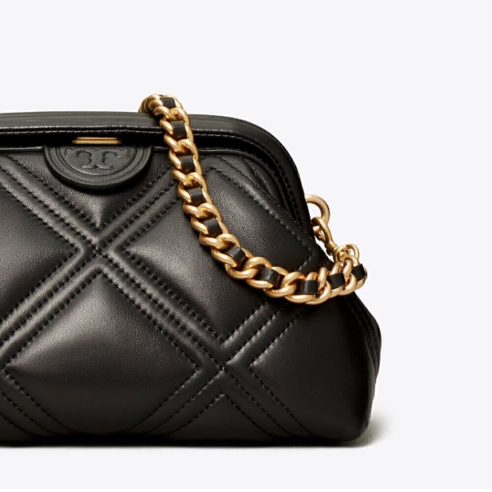 NWT! Tory Burch Fleming Frame Bag -Quilted Crossbody Bag - Small Black Lamb Skin